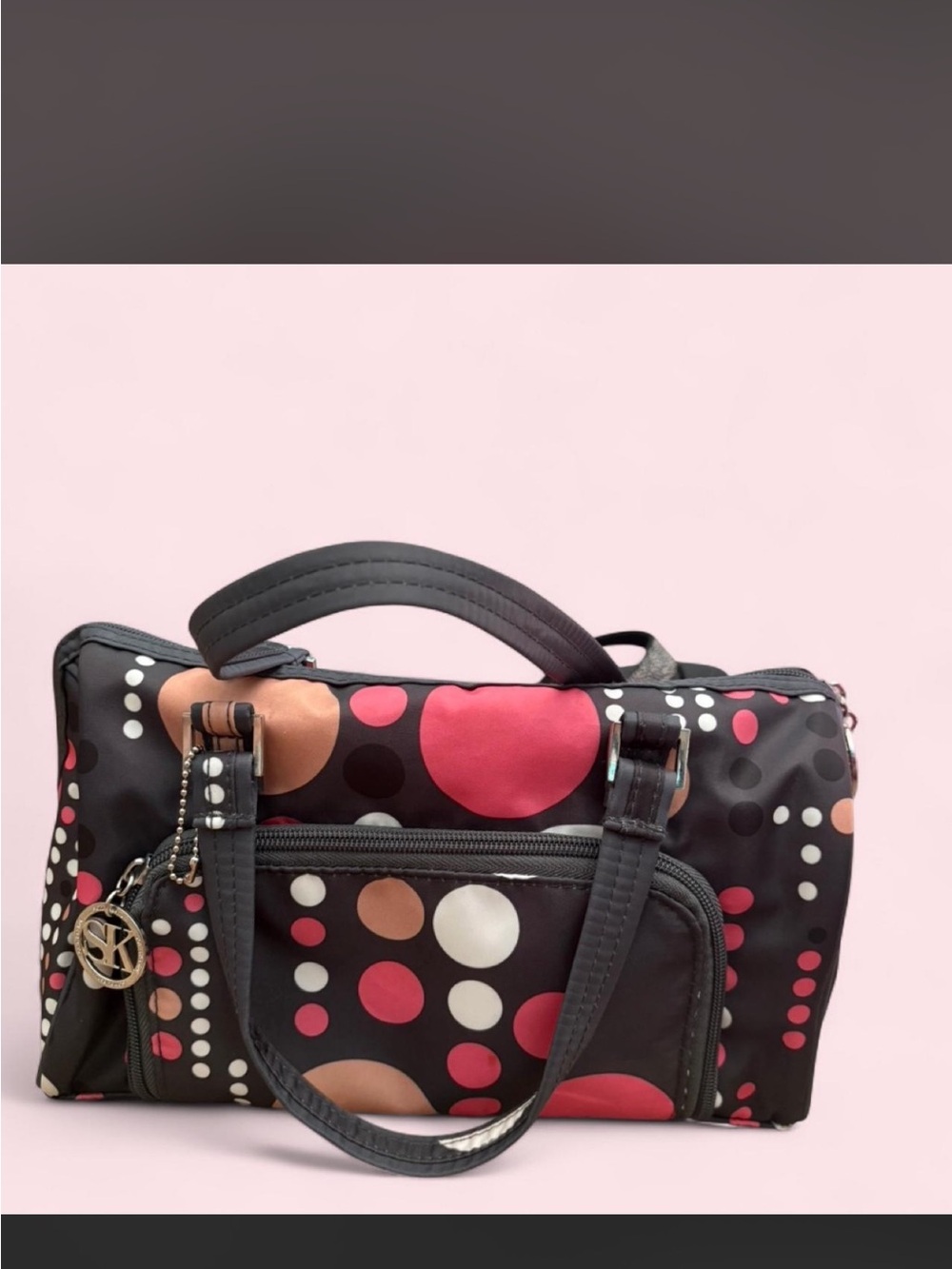 Sonia Kashuk Black, Brown, and Pink Polka Dot Travel Cosmetic Bag